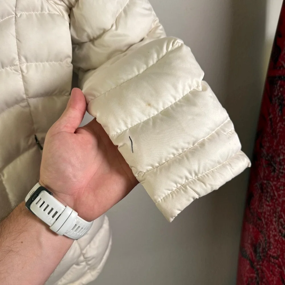 Patagonia Fiona Down‎ Parka Jacket Womens XS Cream Off White Hooded Puffer 28350